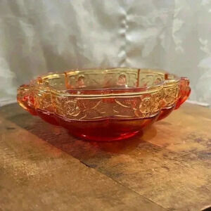 Vintage Amberina Jeannette Glass Trinket  Bowl Double Handled Dish
